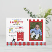 ナイツ写真中世誕生パーティーブルーレッド 招待状 (スタンド正面)