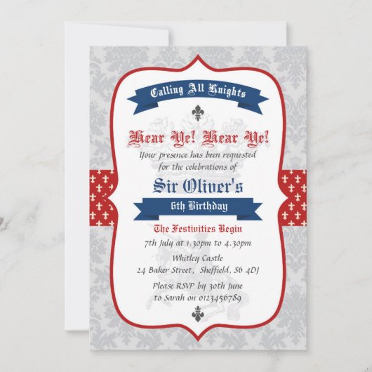 ナイトをテーマにした誕生日パーティーの招待状 招待状 (正面)