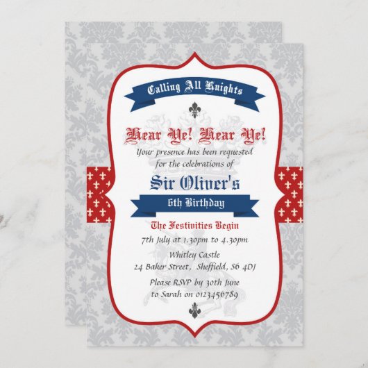 ナイトをテーマにした誕生日パーティーの招待状 招待状 (正面/裏面)