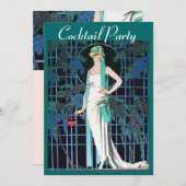 ナイトアニバーサリーカクテルパーティーの赤いバラ 招待状 (正面/裏面)