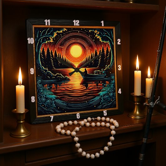 ナイトアングラーの夢 スクエア壁時計