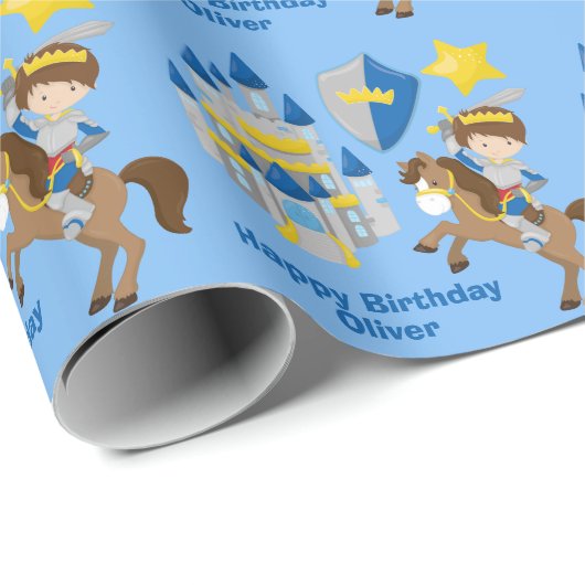 ナイトインアーマー輝くブルーボカスタムーイズ誕生日 ラッピングペーパー (ロールコーナー)