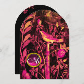 ナイトインゲールとバラのモノグラム ピンク ブラック イエロー 招待状 (正面/裏面)