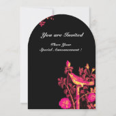 ナイトインゲールとバラのモノグラム ピンク ブラック イエロー 招待状 (裏面)