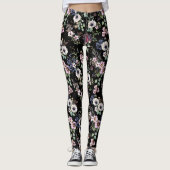 ナイトインザガーデン白黒とピンクフローラ レギンス (正面)