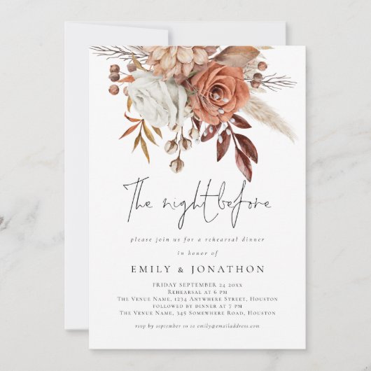 ナイトウィザテラコッタ花模様リハーサルディナー 招待状 (正面)