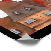 ナイトウォーター色のパリの屋根の上の猫 ポスター (角)