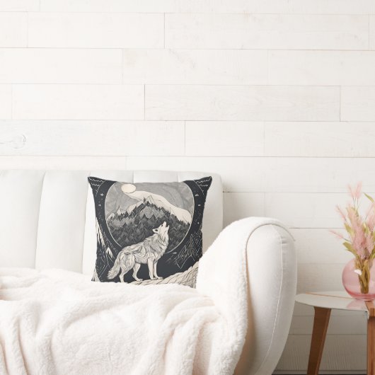 ナイトウルフハウル – 月光と森の美学 クッション (ソファ)