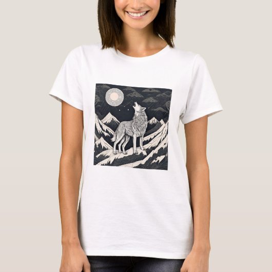 ナイトウルフハウル – 月光と森の美学 Tシャツ (正面)