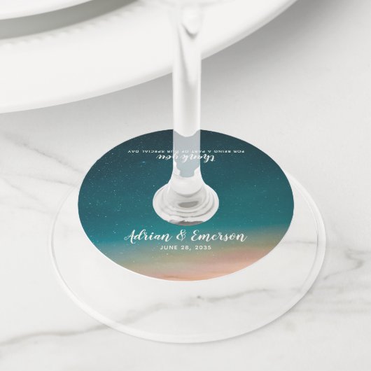 ナイトエレガントスカイスター銀河系サンセット結婚ズ ワイングラスタグ (クローズアップ)