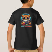 ナイトオウルゲーマーマスコット楽しいゲームイラスト Tシャツ (裏面)