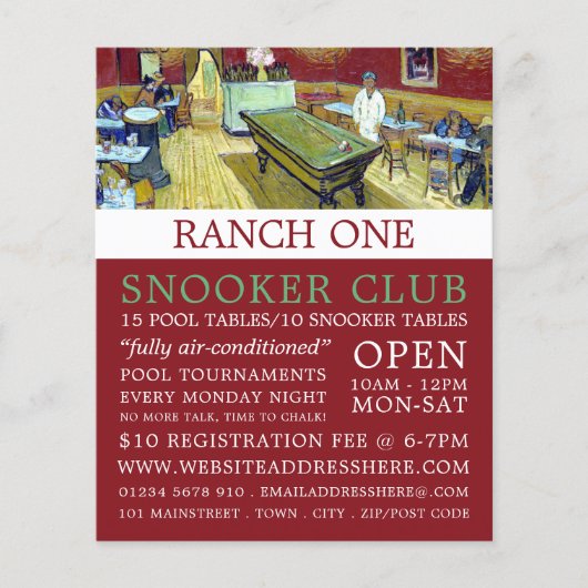 ナイトカフェ，ヴァンゴッホ，プールクラブ，スヌカークラブ チラシ (正面)