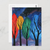 ナイトカラー – レインボー渦巻形のツリー星空 ポストカード (正面/裏面)