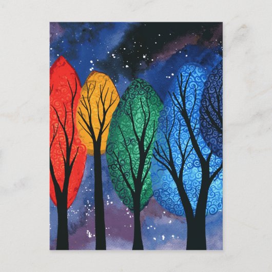 ナイトカラー – レインボー渦巻形のツリー星空 ポストカード (正面)