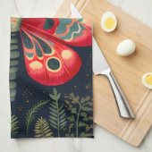 ナイトガーデンの中の赤い蛾 キッチンタオル (四つ折り)