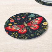 ナイトガーデンの中の赤い蛾 ラウンドペーパーコースター (アングル)