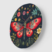 ナイトガーデンの中の赤い蛾 ラージ壁時計 (傾斜)
