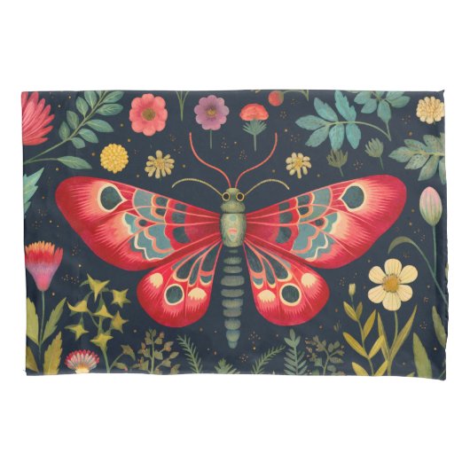 ナイトガーデンの中の赤い蛾 枕カバー (正面)