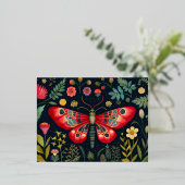 ナイトガーデンの中の赤い蛾 箔シーズンポストカード (立ち正面)