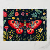 ナイトガーデンの中の赤い蛾 箔シーズンポストカード (正面)