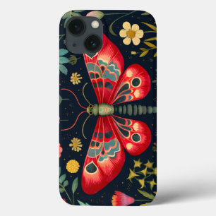 ナイトガーデンの中の赤い蛾 iPhone 13ケース