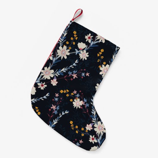ナイトガーデンフローラネイビーパターン スモールクリスマスストッキング (正面 (吊り時))