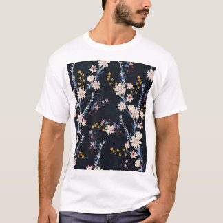 ナイトガーデンフローラネイビーパターン Tシャツ