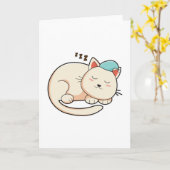 ナイトキャップで寝ている猫 カード (黄色い花)