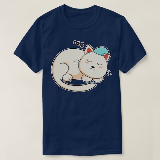 ナイトキャップで寝ている猫 Tシャツ (デザイン正面)