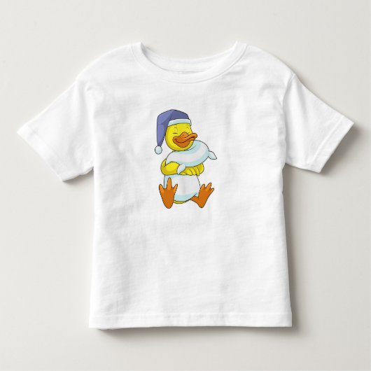 ナイトキャップで眠るアヒル トドラーTシャツ (正面)