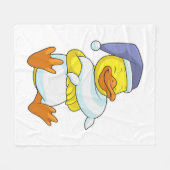 ナイトキャップで眠るアヒル フリースブランケット (正面(横))