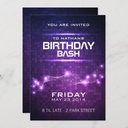 ナイトクラブスタイル誕生日招待状 招待状 (正面/裏面)