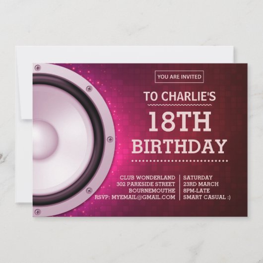 ナイトクラブテーマピンク 招待状 (正面)