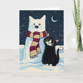 ナイトクリスマスカードで猫と雪猫 シーズンカード