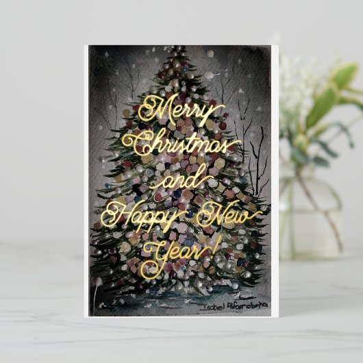 ナイトクリスマス – メリークリスマスハッピーニューイヤー 箔シーズンカード (立ち正面)