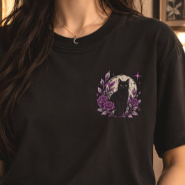 ナイトクリーチャー ブラックキャット 月 ゴシック Tシャツ