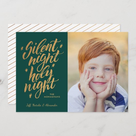 ナイトゴールド静かフォイルクリスマスフォトグリーン シーズンカード (正面/裏面)