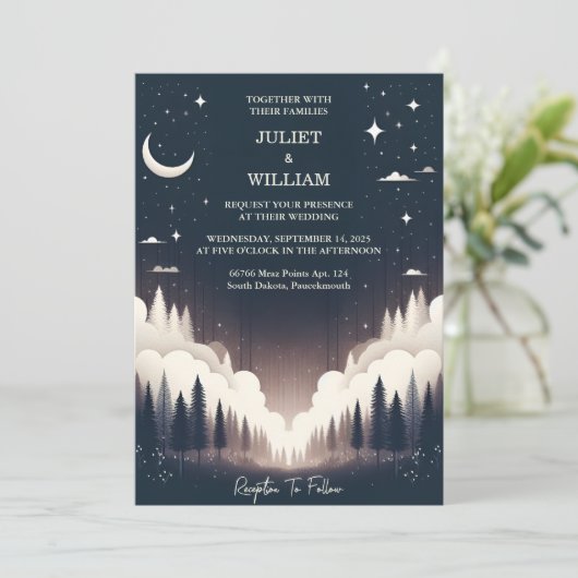 ナイトサンセットスタームーンクラウドトワイライト結婚ズ 招待状 (スタンド正面)