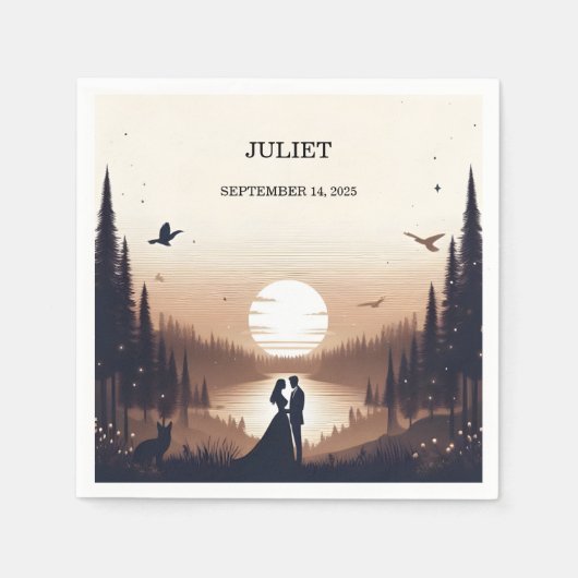 ナイトサンセットムーンクラウドトワイライトブライダルシャワー スタンダードカクテルナプキン (正面)