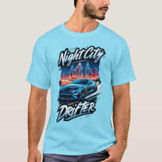 ナイトシティドリフトレーシングブルーカーインアーバンアート Tシャツ