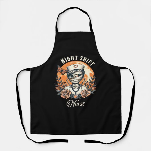 ナイトシフトナースミームハロウィンヘルスケアフローラ エプロン (正面)