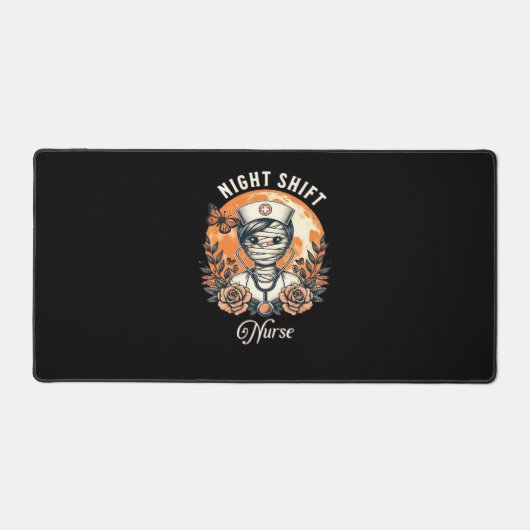 ナイトシフトナースミームハロウィンヘルスケアフローラ デスクマット (正面)