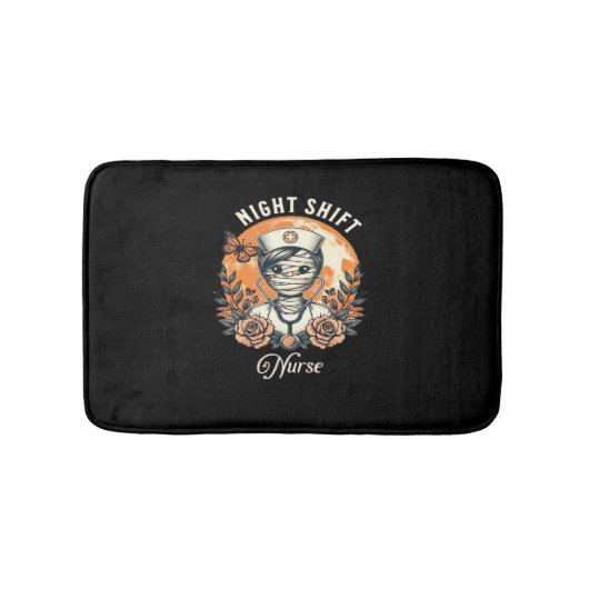 ナイトシフトナースミームハロウィンヘルスケアフローラ バスマット (正面)