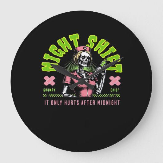 ナイトシフトナース – 全国ナース週間ギフトアイディア ラージ壁時計 (正面)