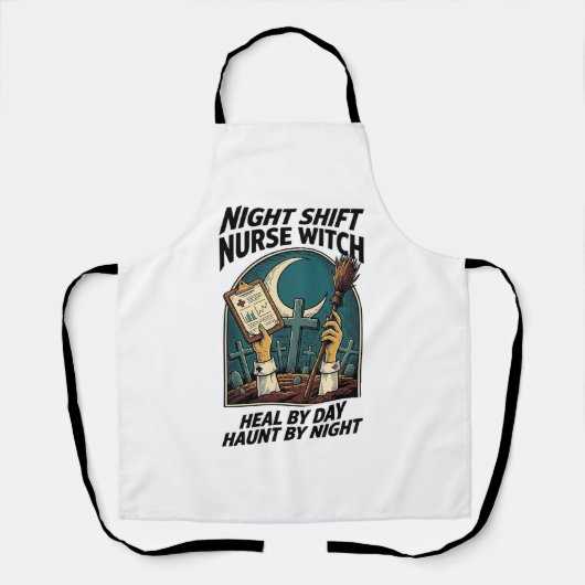 ナイトシフト看護師魔女レトロハロウィンTシャツ エプロン (正面)