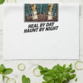 ナイトシフト看護師魔女レトロハロウィンTシャツ キッチンタオル (折り畳み)