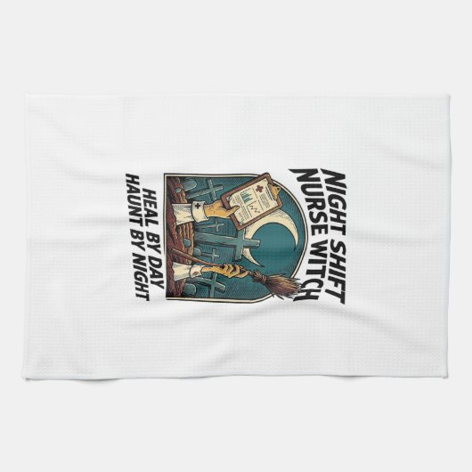 ナイトシフト看護師魔女レトロハロウィンTシャツ キッチンタオル (横)