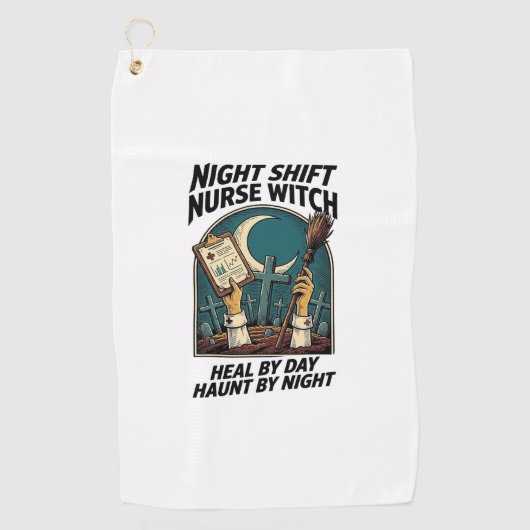 ナイトシフト看護師魔女レトロハロウィンTシャツ ゴルフタオル (正面)