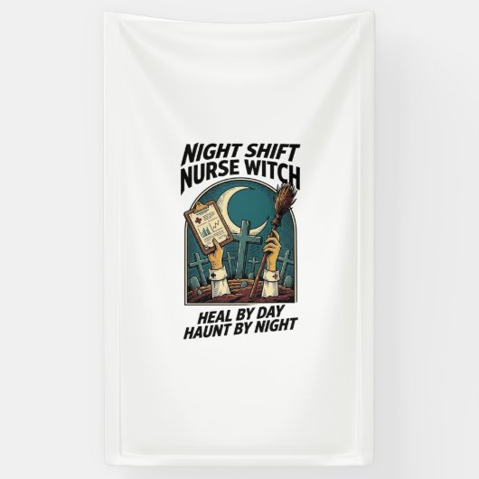 ナイトシフト看護師魔女レトロハロウィンTシャツ 横断幕 (縦)