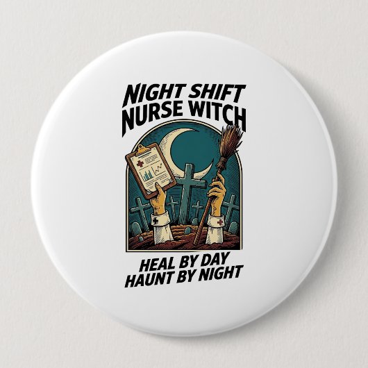 ナイトシフト看護師魔女レトロハロウィンTシャツ 缶バッジ (正面)